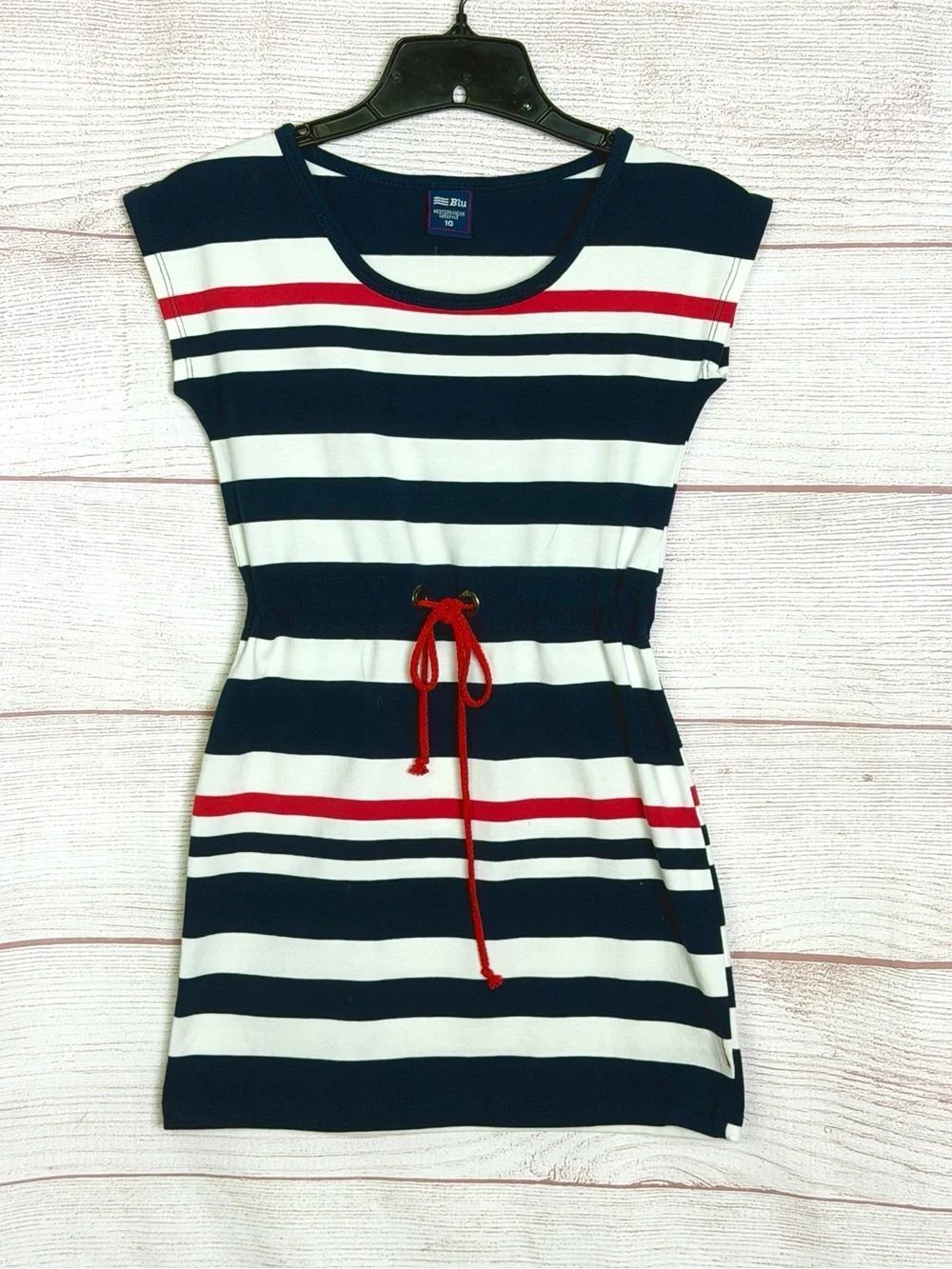Blu Mediterranean Lifestyle Girls Nautical  Dress Sleeveless Cotton Striped 10